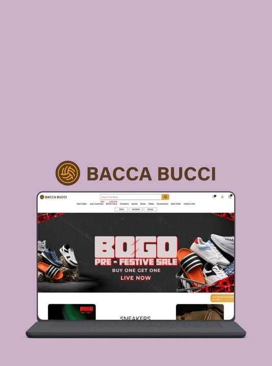 Luscious Leopard case study on how Bacca Bucci improved its footwear ecommerce website with Shopify design and brand positioning to grow conversions from under 1% to 4%
